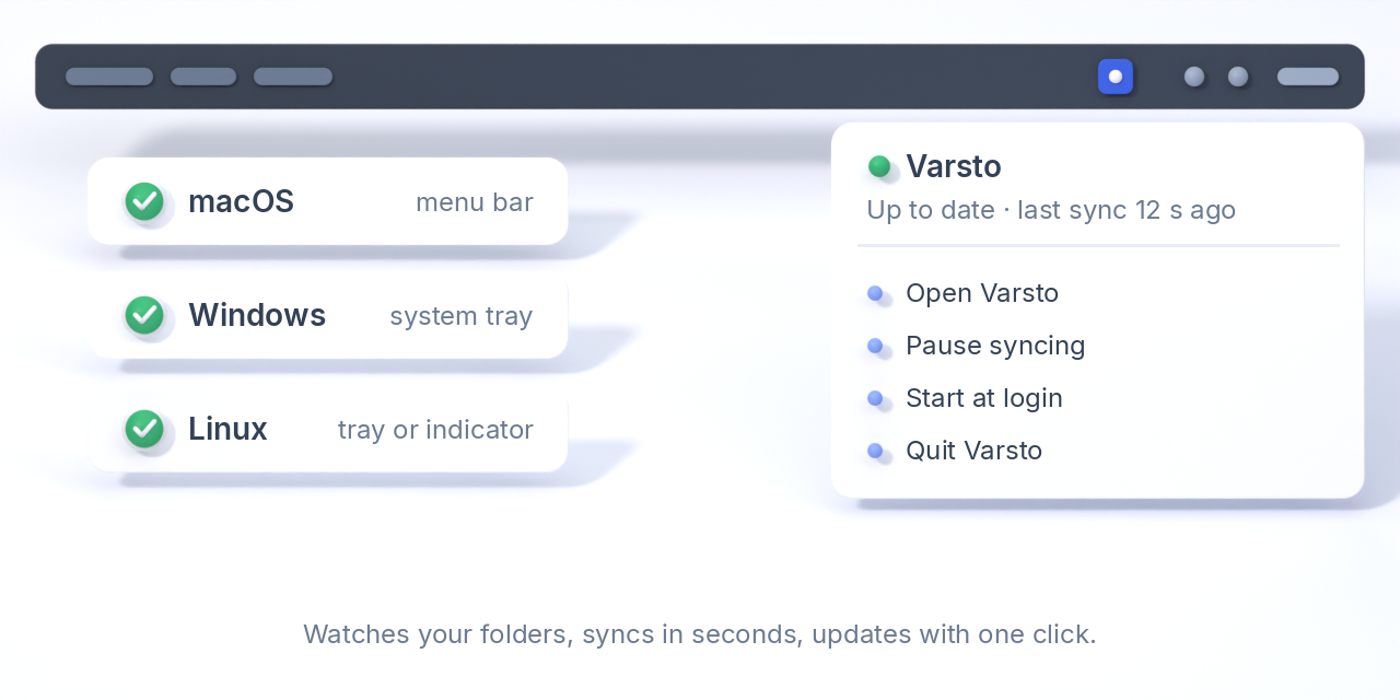 A tray menu with the sync status and actions.