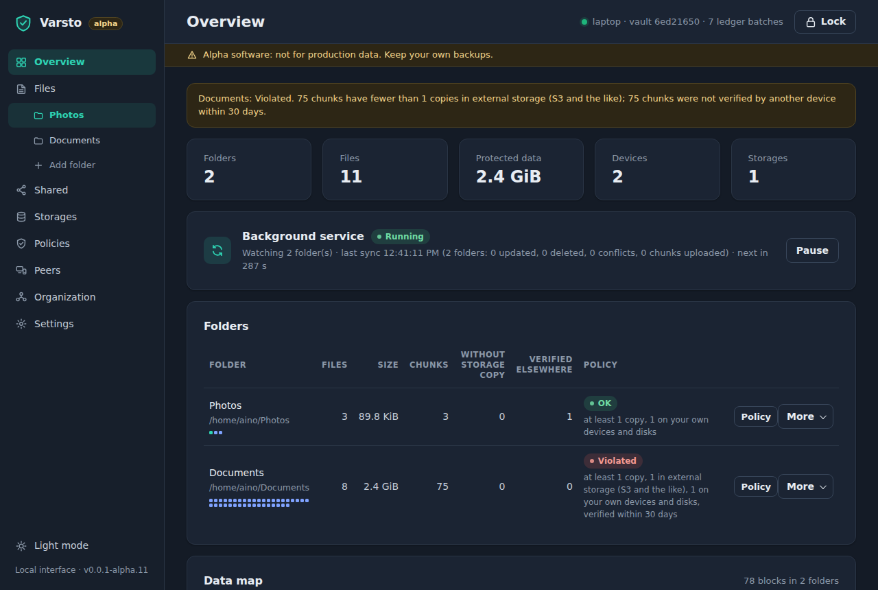 The same overview in dark mode.